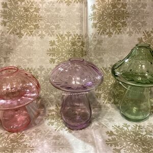 Three  Bullseye Spring 2024 Glass Mushroom Vases